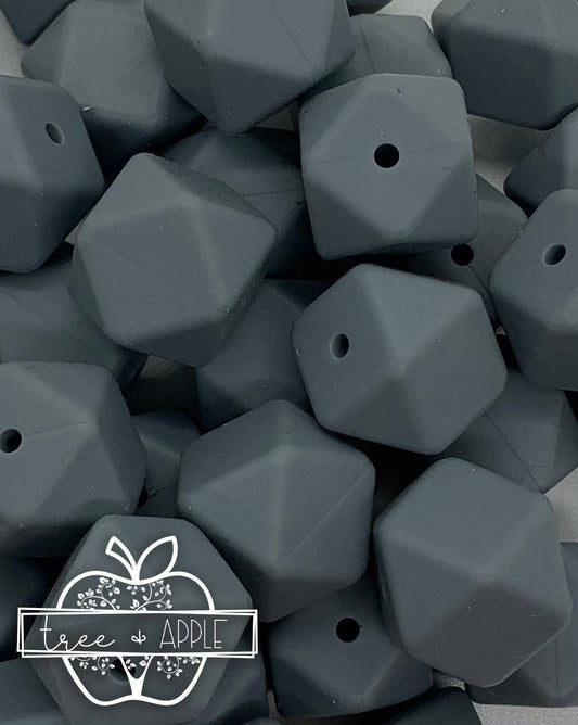 14mm Hexagon Dark Grey Silicone Beads