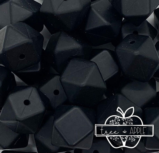 14mm Hexagon Black Silicone Beads