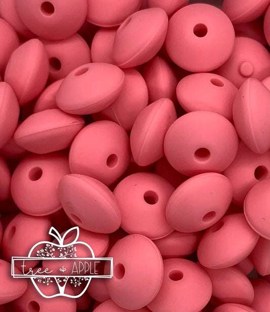 12mm Lentil Flamingo Pink Silicone Beads
