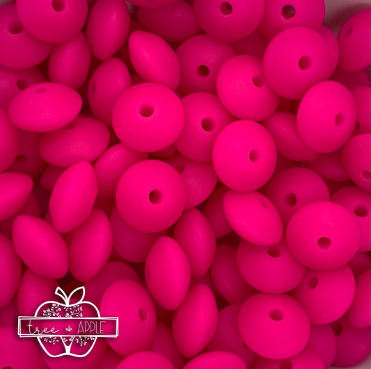 12mm Lentil Hot Pink Silicone Beads