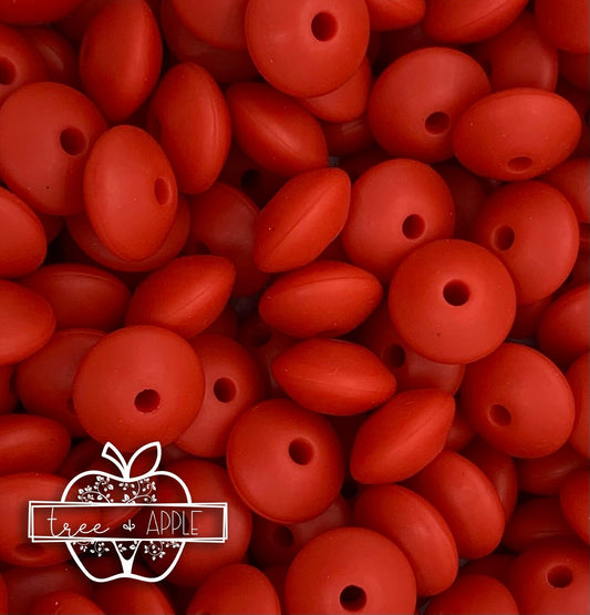 12mm Lentil Tomato Red Silicone Beads