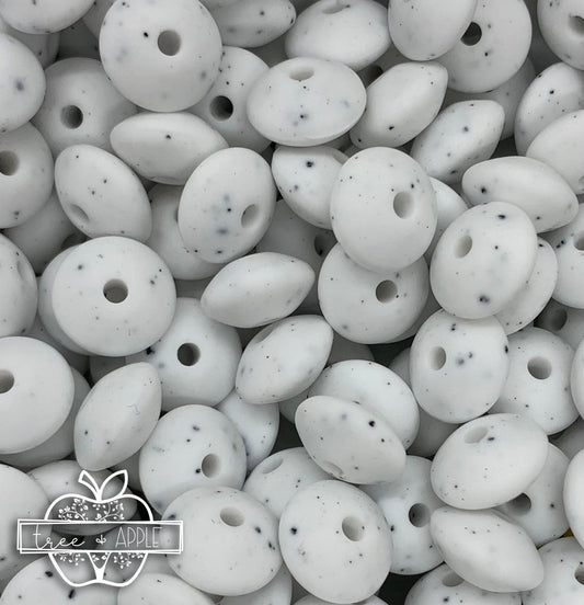 12mm Lentil White Speckled Silicone Beads