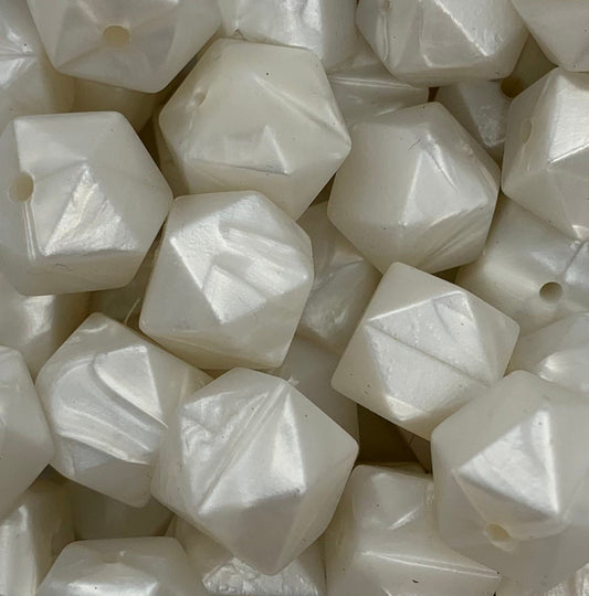14mm Hexagon Pearl White Silicone Beads