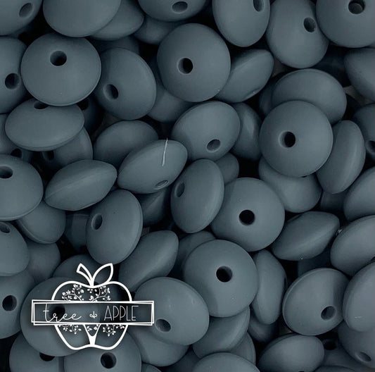 12mm Lentil Dark Grey Silicone Beads