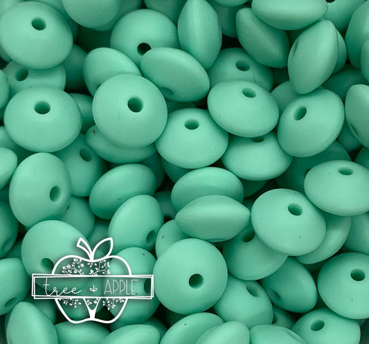 12mm Lentil Mint Silicone Beads