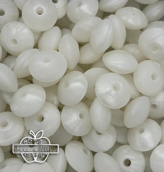 12mm Lentil Pearl White Silicone Beads