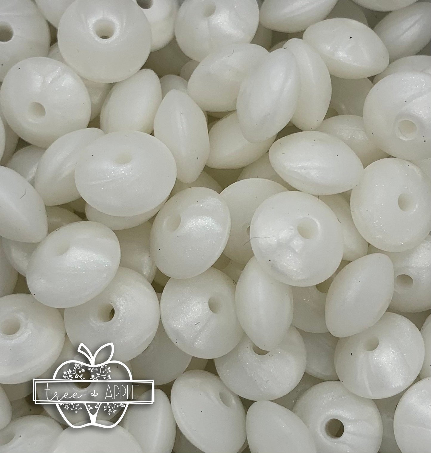 12mm Lentil Pearl White Silicone Beads