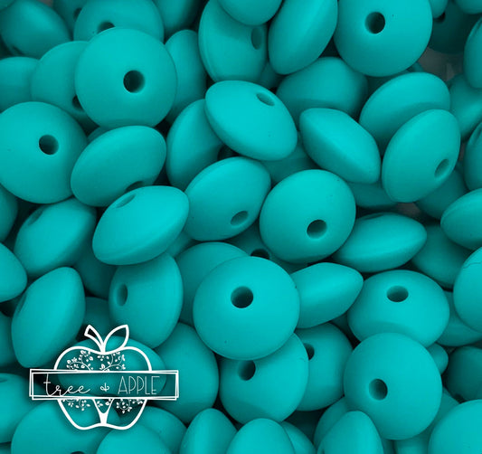 12mm Lentil Turquoise Silicone Beads