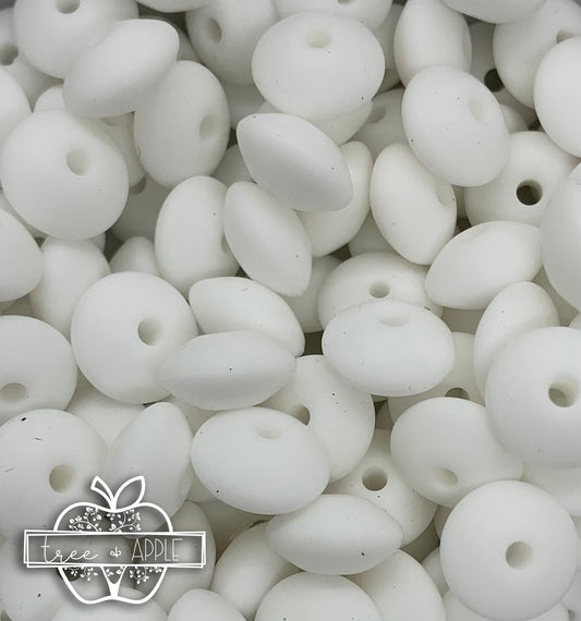 12mm Lentil White Silicone Beads