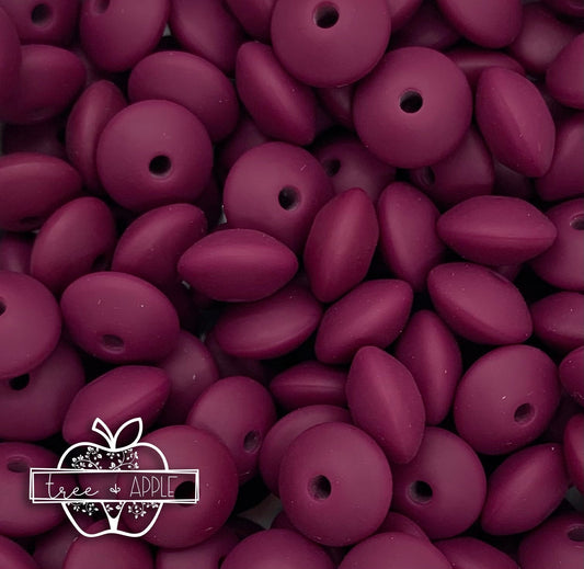 12mm Lentil Wine Silicone Beads