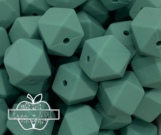 14mm Hexagon Dusty Teal Silicone Beads