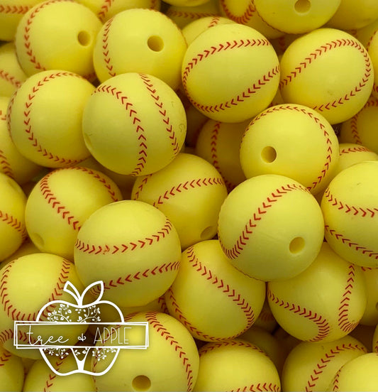15mm Print Softball EXCLUSIVE Round Silicone Beads