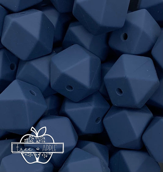 14mm Hexagon Navy Blue Silicone Beads