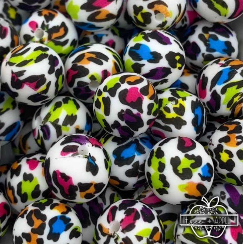 12mm Round Print Colorful Leopard Printed Silicone Beads, Animal Print Silicone Beads