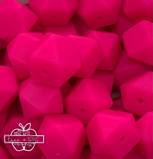 14mm Hexagon Hot Pink Silicone Beads
