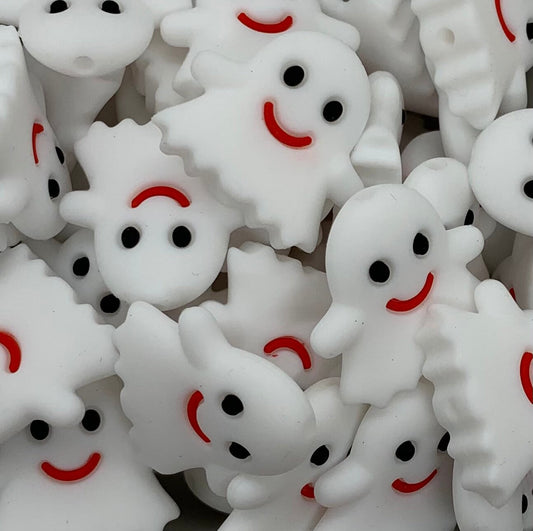 Happy Ghost Silicone Bead, Halloween Ghost Silicone Bead, Ghost Shape Silicone Bead