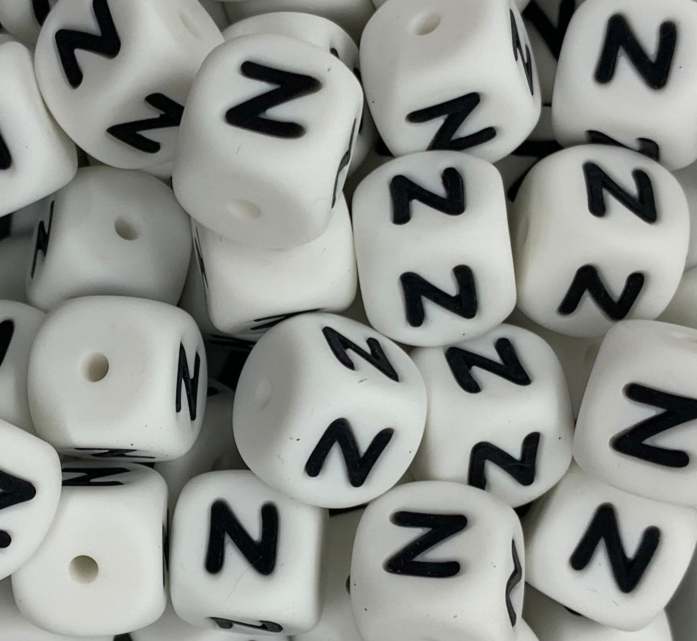 White Alphabet Silicone Beads