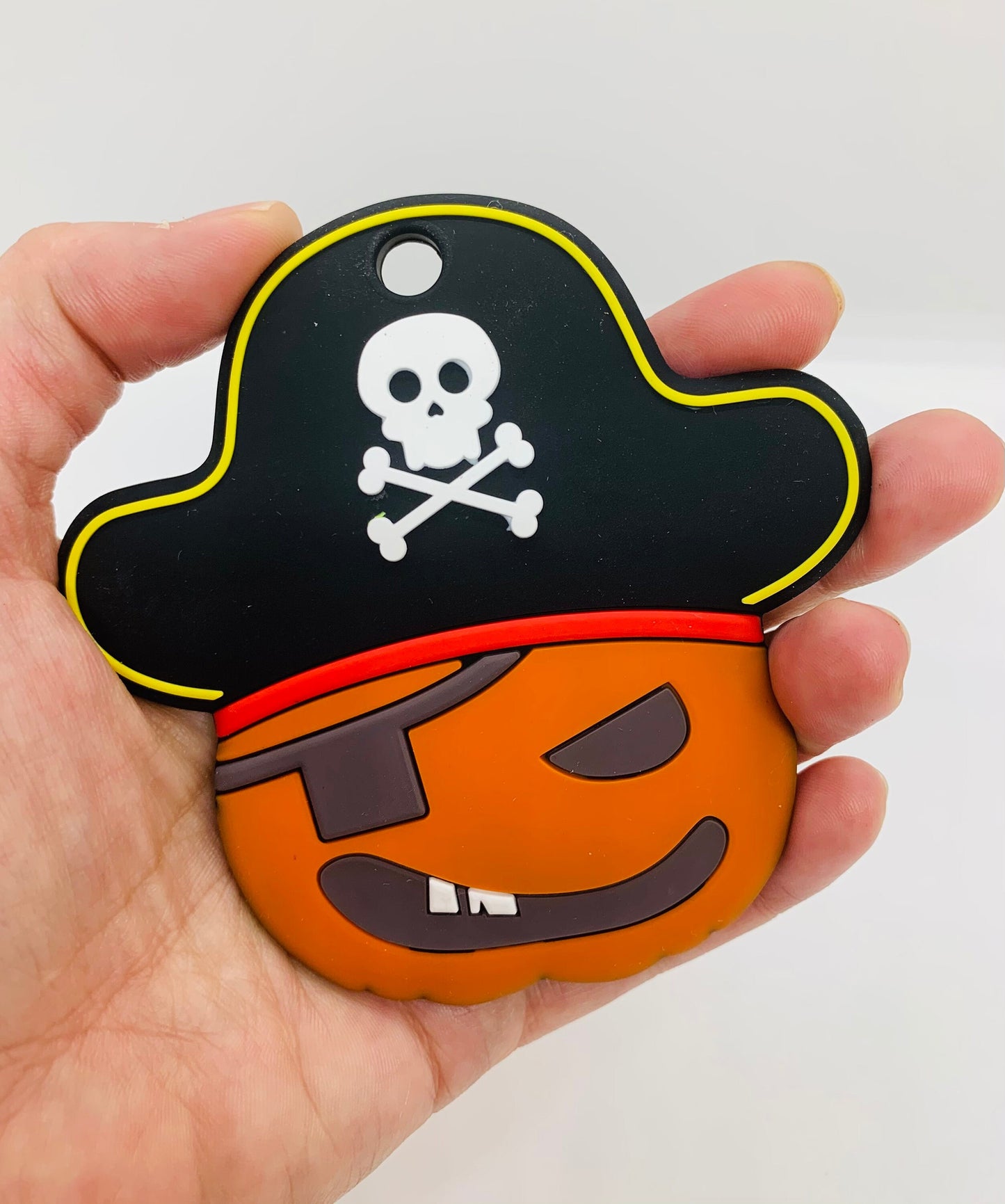 Teether Pirate Pumpkin Teether, Halloween Silicone Teether, Teether Pendant, Teething, Pacifier Clip