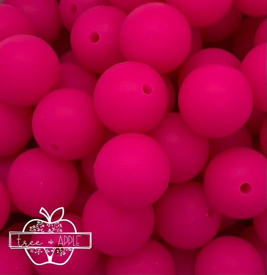 12mm Round Hot Pink Silicone Bead