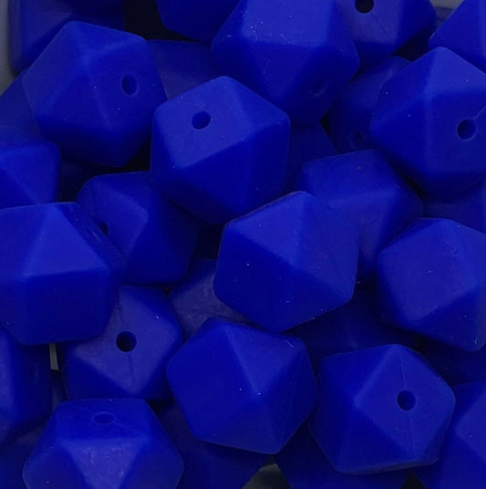 14mm Hexagon Cobalt Blue Silicone Beads