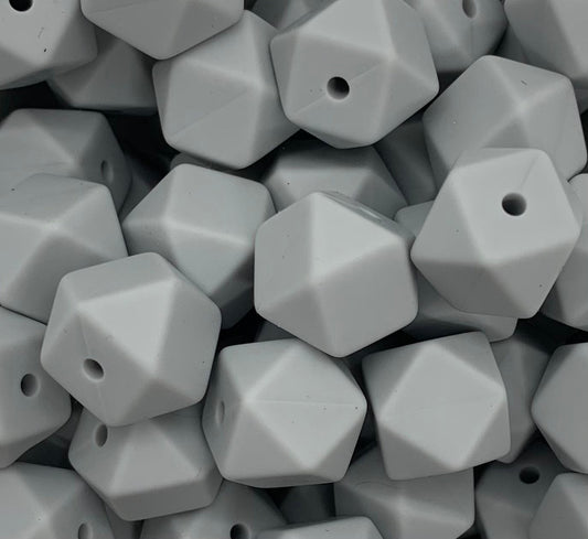 14mm Hexagon Light Grey Silicone Beads