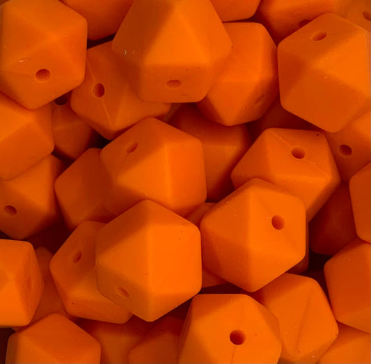 14mm Hexagon Orange Silicone Beads