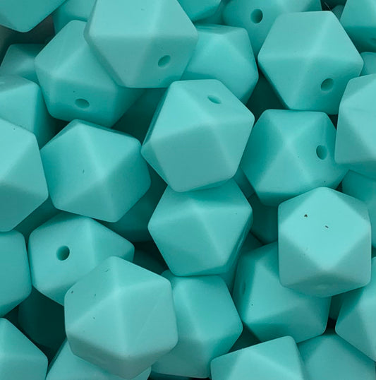 14mm Hexagon Aqua Silicone Beads