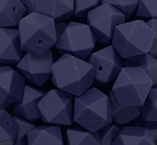 14mm Hexagon Eggplant Silicone Beads