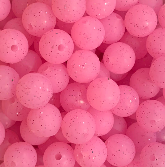 15mm Glitter Pink Round Silicone Beads, Glitter Beads Wholesale