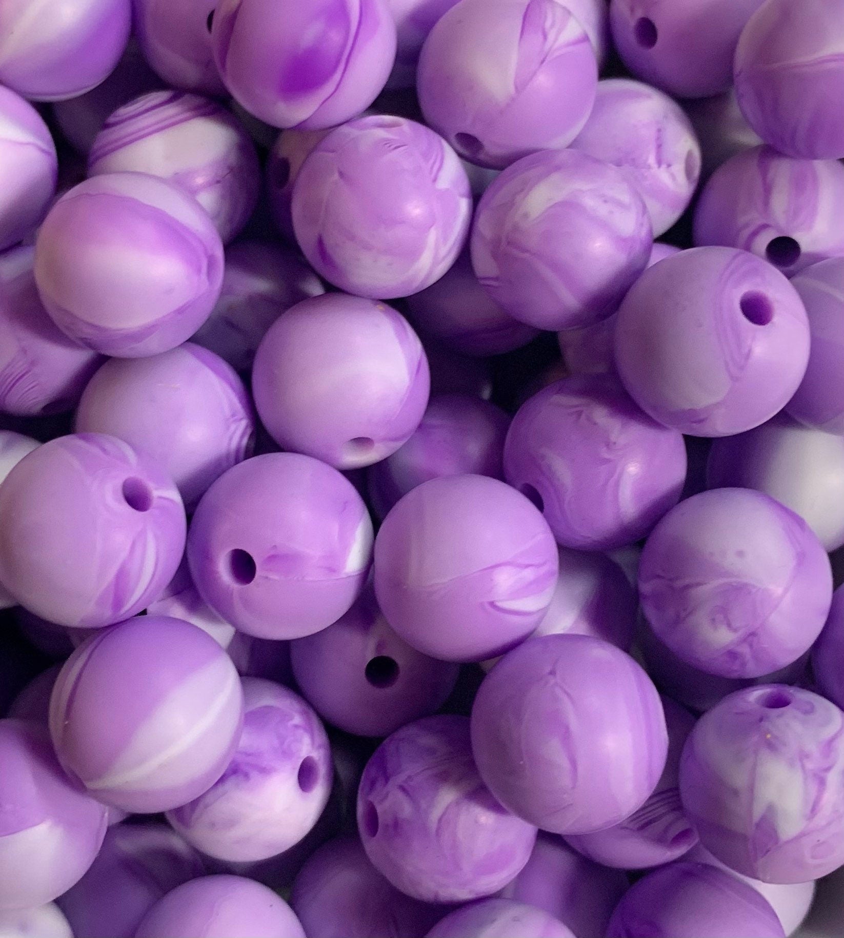 15mm Cream Marble Round Silicone Beads