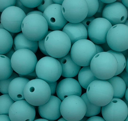 15mm Solid Light Turquoise Round Silicone Beads