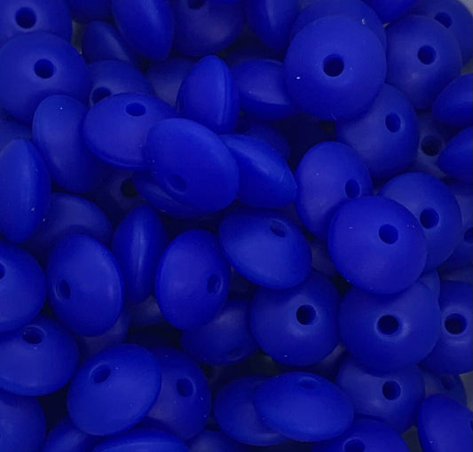 12mm Lentil Cobalt Blue Silicone Beads