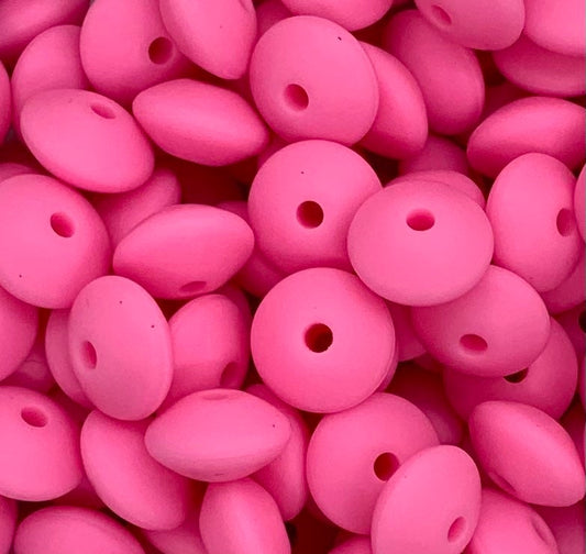 12mm Lentil Bubblegum Pink Silicone Beads