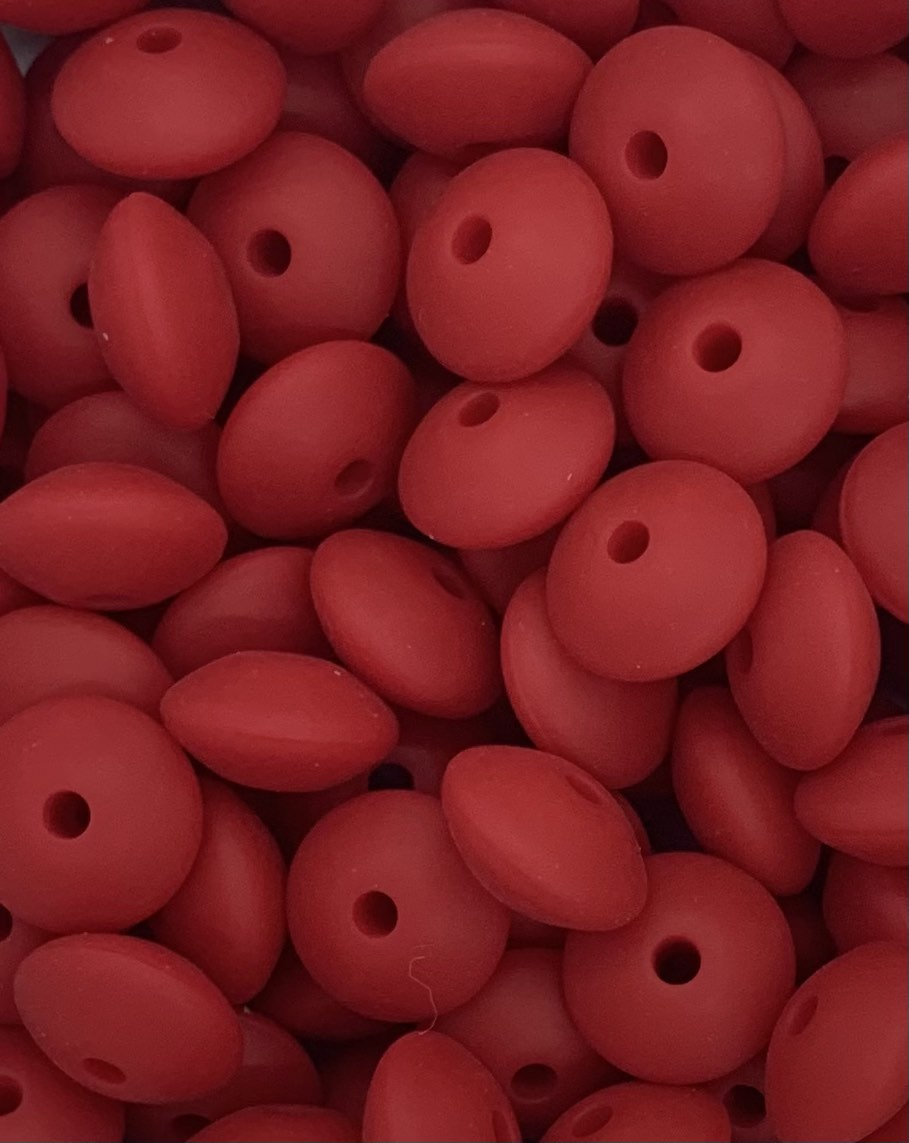 12mm Lentil Red Silicone Bead