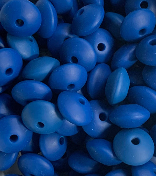 12mm Lentil Sapphire Blue Silicone Beads
