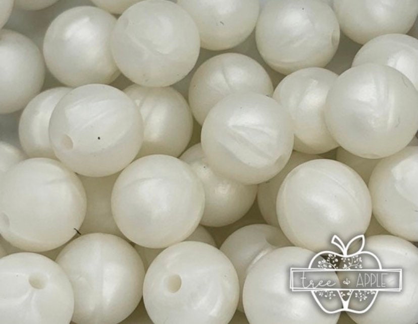 15mm Pearl White Silicone Beads, White Round Silicone Beads, Beads Wholesale
