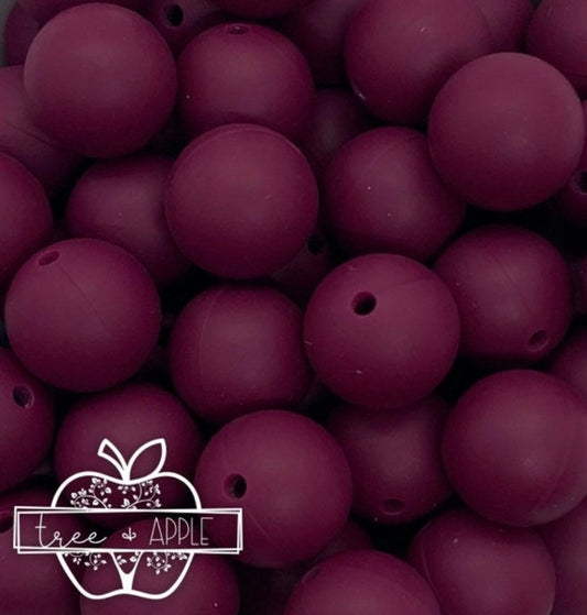 15mm Solid Wine Round Silicone Beads