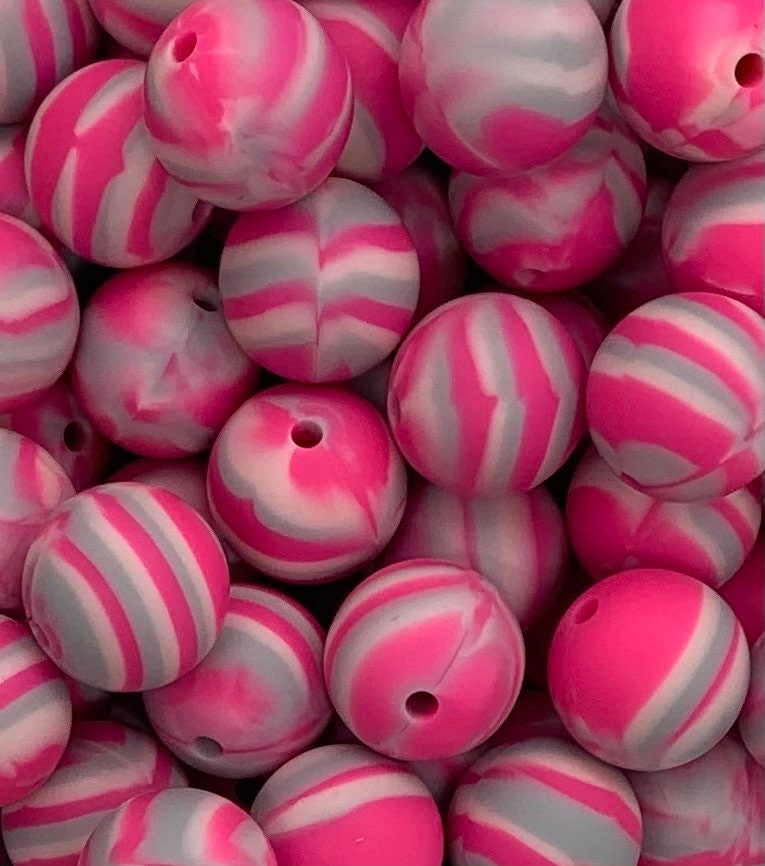 12mm Round Swirl Cotton Candy Silicone Beads