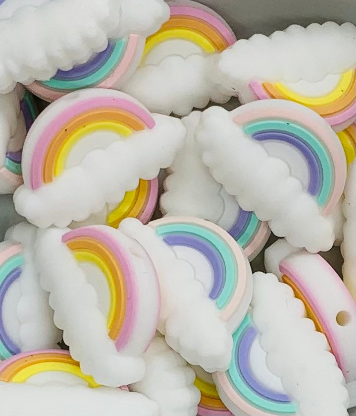 Discontinued- Rainbow with Clouds Silicone Focal Bead, Spring Silicone Bead, Cloud Shape Silicone Bead, Rainbow Silicone Bead