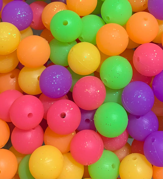 *Bead Mix- #36 15mm Neon GLITTER Mix, Silicone Bead Mix