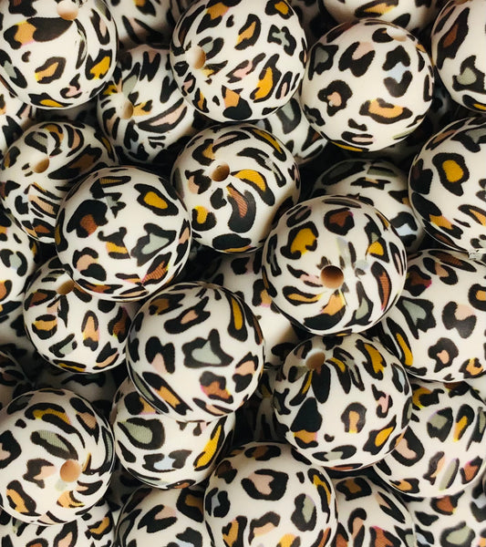 15mm Print Bohemian Leopard EXCLUSIVE Animal Round Silicone Beads