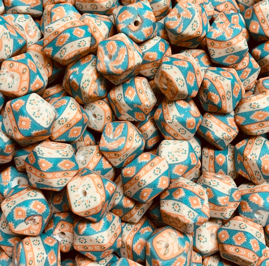 14mm Hexagon Custom Western Dreams Printed Silicone Beads