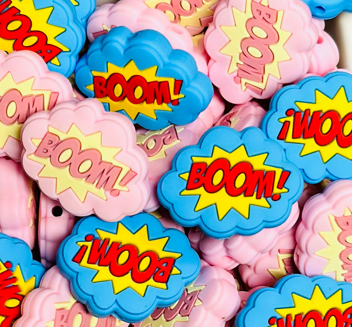 Discontinued- BOOM! Focal Bead, Super Hero Word Shape Silicone Bead