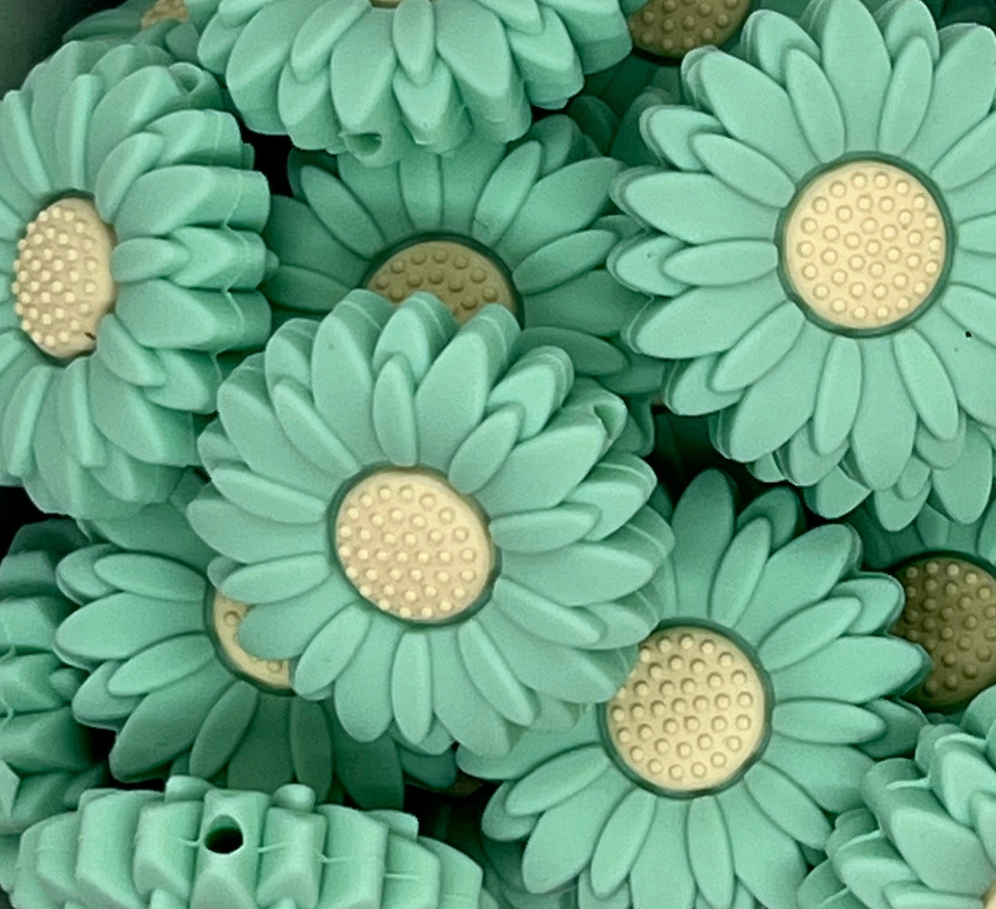 L- Sunflower MINT Silicone Focal Bead, Flower Shape Silicone Bead