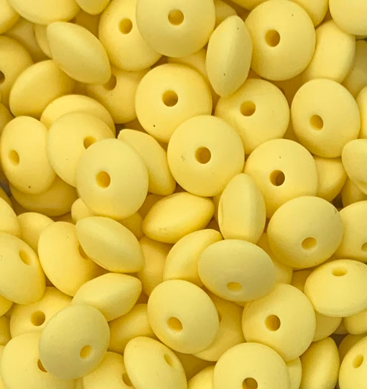 12mm Lentil Solid Custard Yellow l silicone Bead