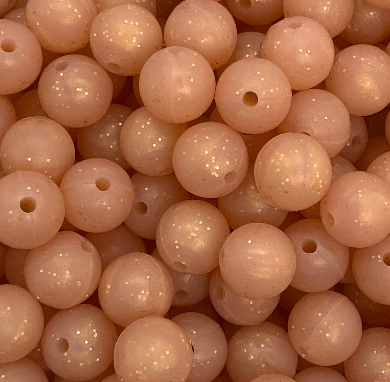 15mm GLITTER Peach Round Silicone Beads,