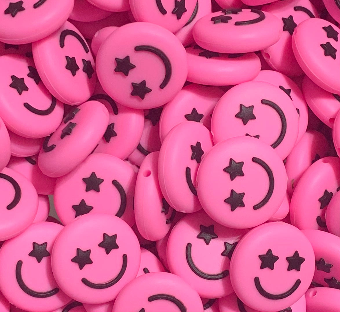 Happy Face Silicone Focal Bead, Star Smiley Face Shape Bead