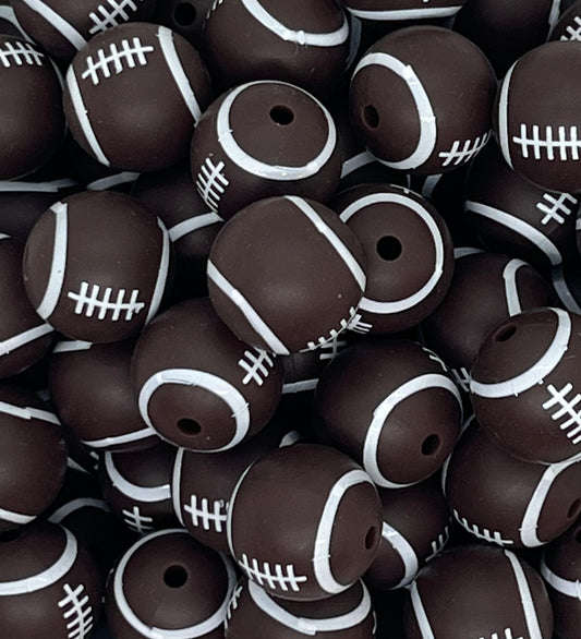15mm Print Football Round Silicone Beads, Sports Silicone Beads