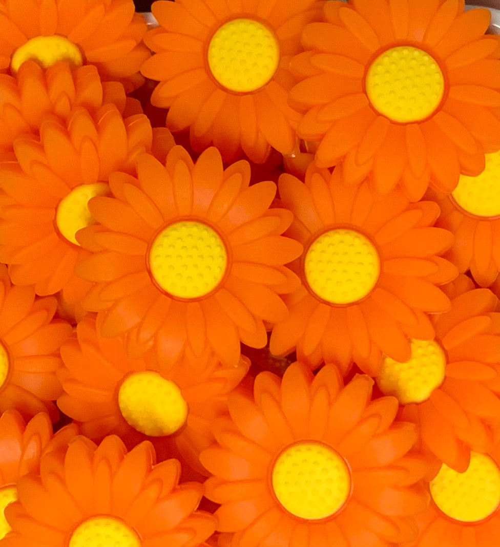 Discontinued- Sunflower ORANGE Silicone Focal Bead, Flower Shape Silicone Bead