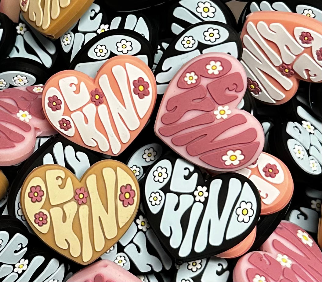 V- Be Kind Heart Silicone Bead, Heart Shape Bead